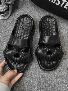 Men's Stylish Flip Flops With Funny Skull Pattern - Black - View 7