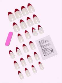 24 Stück mittelgroße Wassertröpfchen-förmige französische Weihnachtsnägel in Rot mit Santa-Hut-Muster, inklusive Jelly-Kleber und Nagelfeile, geeignet für Partys, den täglichen Gebrauch und als Druck-Nägel Nagelbedarf