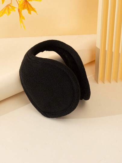 1piece Unisex Black Fleece Material Simple Design Ear Warmer, Suitable For Outdoor Activities In Autumn And Winter
