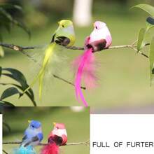 6入組羽毛和綠植包裹的逼真鳥裝飾手工藝品,完美為您的家庭和花園增添美感和歡樂