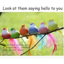 6入組羽毛和綠植包裹的逼真鳥裝飾手工藝品,完美為您的家庭和花園增添美感和歡樂