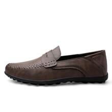 Men's Simple Slip-on Loafers With Flat Sole, Anti-slip & Comfortable For Driving - Grey - View 7
