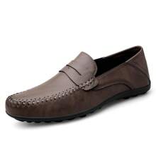 Men's Simple Slip-on Loafers With Flat Sole, Anti-slip & Comfortable For Driving - Grey - View 6