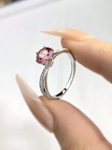 1枚時尚的925純銀1ct轉彎臂六爪鑽石戒指,適合女士,是一份女友禮物、永遠的承諾訂婚結婚戒指,優雅的珠寶