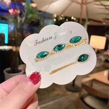 流行髮飾水晶彈簧夾帶有馬眼設計,韓國風格髮夾頭飾 - 金色 - 查看 4