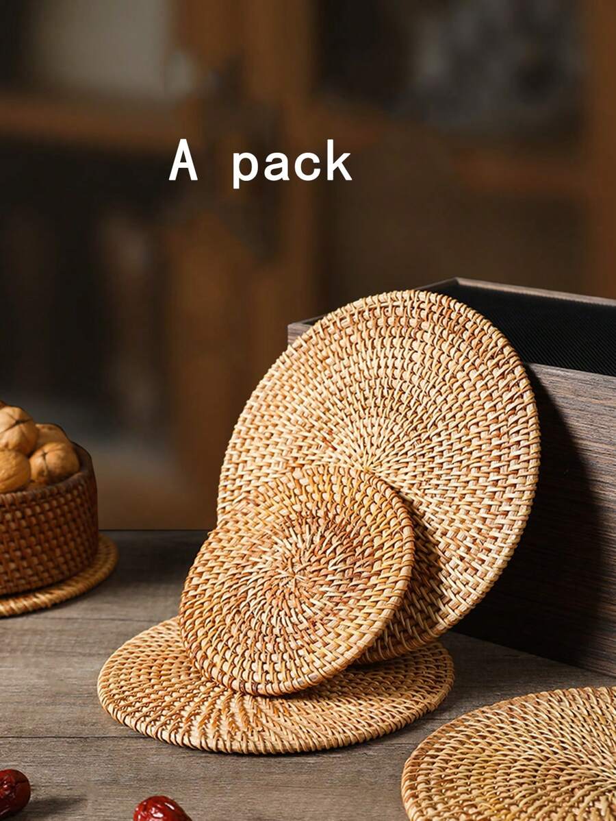 DIY編織絕緣餐墊,圓形杯墊適用於餐具,水壺&茶壺,防滑,不粘,保護桌子 - 木質色 - 查看 1