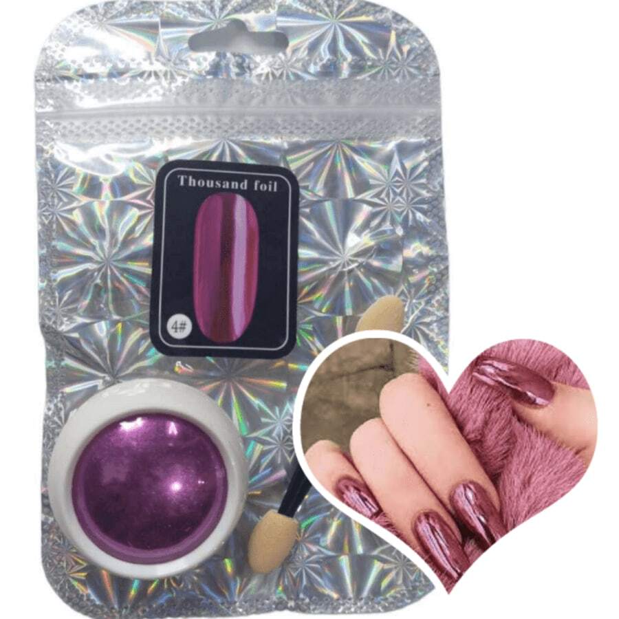 Efecto Espejo para Uñas de Polvo + Aplicador,Polvo para Decoración de Uñas con Aplicador - Rosa Fucsia - Ver 1