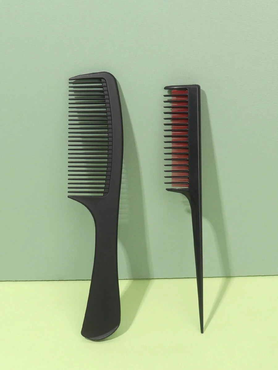 1 Set Peine Con Textura Natural Y Cepillo Para Cardado De Cabello - Negro - Ver 1