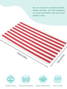 1pc Striped Bath Towel, Pool Towel, Beach Towel, 27x59 Inches, Soft, Absorbent, Sand-Free, Suitable For Hotel, Resort, Swimming, Multi-Purpose Use - Red - View 3