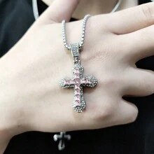 1 Miếng Phong cách ins Pha lê Mặt dây chuyền chữ thập Thép không gỉ Vòng cổ dây  Dành Cho Nam Và Nữ - dây chuyền bạc thánh giá - Xem 3