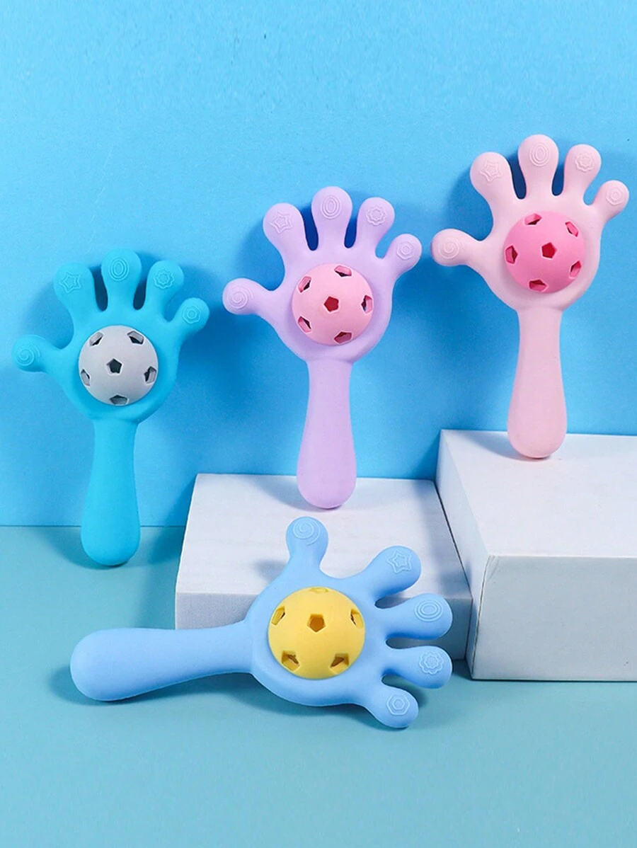 1pc Silicone Hand Shake Bell Toy For Baby Teething And Soothing