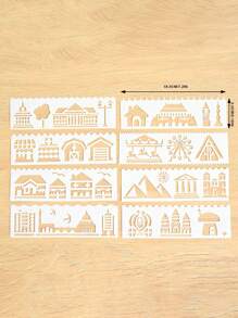 Set Of 8 Long Strip Stencils With Multiple Patterns For Architecture Design, Can Be Used For Diy Posters And Wall Painting - White - View 2