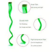 5pcs Colorful Hair Extensions, Party Highlights, Curly Wavy Hair Clips, Clip-In Synthetic Highlights, Suitable For Girls And Women, 17 Inches - Green - View 3