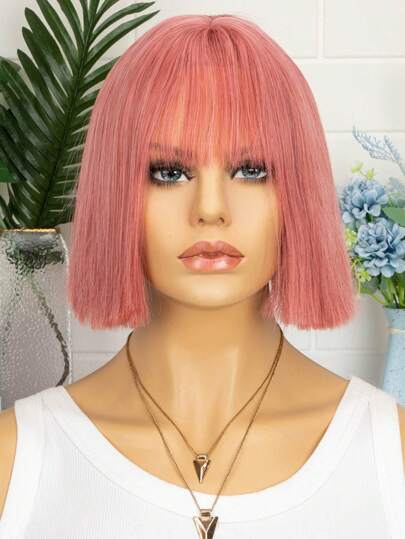 straight  short hair 12 inch short wig synthetic fibre everyday use wigs