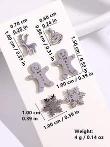 1套3對聖誕主題簡單有趣的薑餅人、雪花、聖誕樹和馴鹿耳釘,適用於女性聖誕派對珠寶 - 銀色 - 查看 5