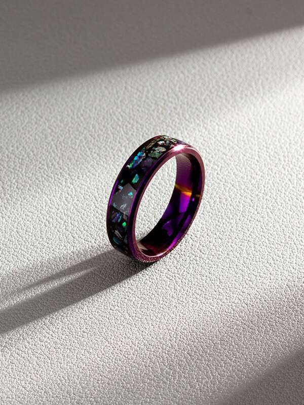 Anillo De Moda Para Hombres Y Mujeres Con Concha De Abulón Bicolor Púrpura Y Azul De 6mm, Joyería Hecha A Mano Para Parejas