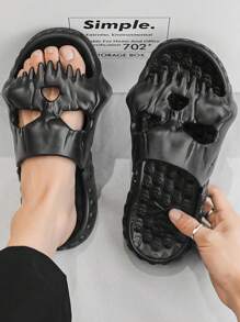 Men's Stylish Flip Flops With Funny Skull Pattern - Black - View 5
