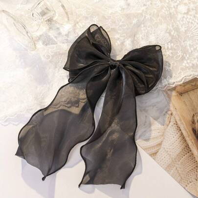 Mesh Bowknot Ribbon Hair Clip With Streamer For Toddler Girls Back Head Decoration Big Hairpin Hair Accessory Elegant