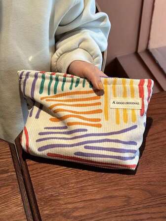 彩条化妆包（不含鸡吊坠）适用于度假沙滩、浴室收纳、卧室收纳，大容量