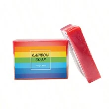 Gze手工彩虹皂美白肌膚柿酸+木瓜+熊果素皂3合1臉部和身體美白淡斑皂 - 紅色 - 查看 5