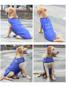 1pc Blue Reversible Windproof Winter Jacket, Waterproof Dog Coat, Warm Dog Vest, Pet Clothes For Cold Weather - Blue - View 9