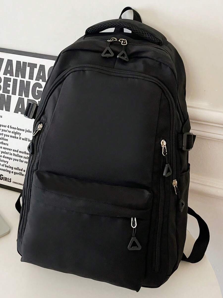 極簡純色背包,學校書包,日間包,旅行背包,適用於校園、日常使用、旅行和度假 - 藍白色 - 查看 1