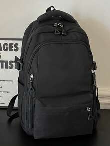 極簡純色背包,學校書包,日間包,旅行背包,適用於校園、日常使用、旅行和度假 - 藍白色 - 查看 2