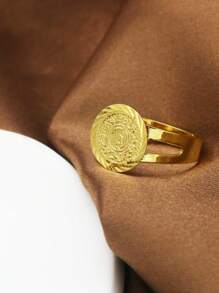 1 Pieza De Anillo De Moneda Punk De Color Dorado Moda De Cobre Geométrico Anillos De Dedo Abiertos Para Mujeres Y Hombres - Dorado - Ver 2