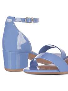 Sandália Feminina Salto Quadrado Grosso Bloco Baixo Confortável Sapato Festa  elegante A3.02 - Azul - Visão 5