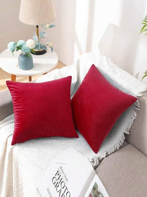 أغطية وسادة زخرفية من القطيفة الحمراء لسرير الصالون 1 مجموعة أغطية وسائد ناعمة