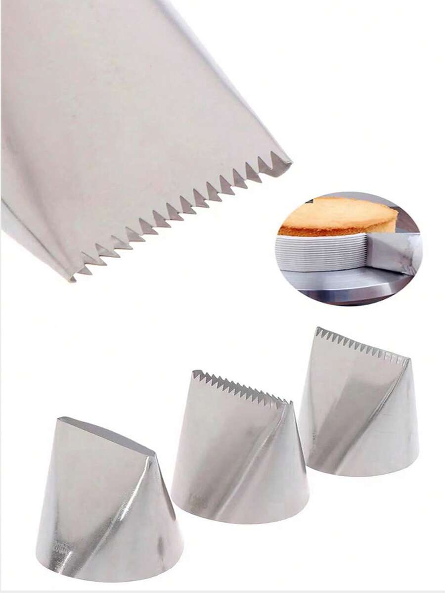 1pc 202# 304 Stainless Steel Extra Large Cream Pastry Tip With Serrated Edge - Silver - View 1