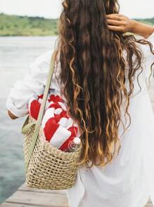 1pc Striped Bath Towel, Pool Towel, Beach Towel, 27x59 Inches, Soft, Absorbent, Sand-Free, Suitable For Hotel, Resort, Swimming, Multi-Purpose Use - Red - View 4