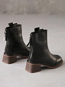 Women's Black High Heel Waterproof Platform Brown Ankle Boots, Winter Thick Bottom Boots - Black - View 3