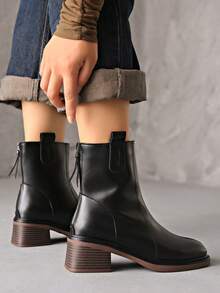 Women's Black High Heel Waterproof Platform Brown Ankle Boots, Winter Thick Bottom Boots - Black - View 8