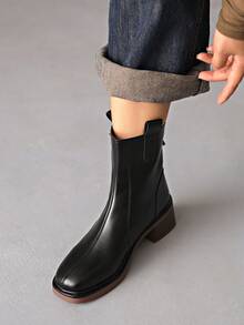 Women's Black High Heel Waterproof Platform Brown Ankle Boots, Winter Thick Bottom Boots - Black - View 6