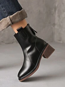 Women's Black High Heel Waterproof Platform Brown Ankle Boots, Winter Thick Bottom Boots - Black - View 4