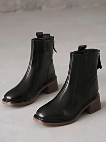 Women's Black High Heel Waterproof Platform Brown Ankle Boots, Winter Thick Bottom Boots - Black - View 2