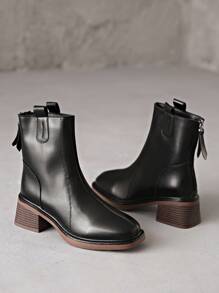 Women's Black High Heel Waterproof Platform Brown Ankle Boots, Winter Thick Bottom Boots - Black - View 1