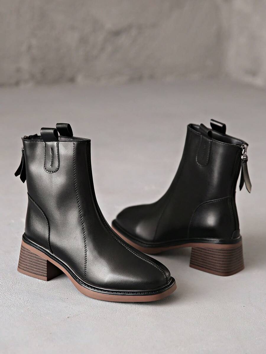 Women's Black High Heel Waterproof Platform Brown Ankle Boots, Winter Thick Bottom Boots - Black - View 1