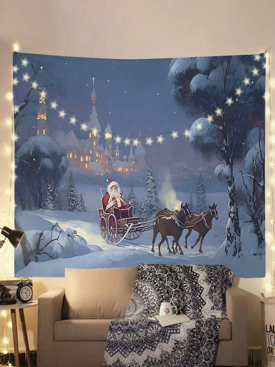 1 Tấm thảm thiết kế xe trượt tuyết & tuần lộc ông già Noel, phong cách hiện đại, trang trí tường bằng chất liệu da đào với cảm giác treo mềm mại và thoải mái, có kích thước lớn, vừa và nhỏ, lý tưởng cho Giáng sinh, trang trí phòng ngủ hoặc phòng khách, đi kèm với phụ kiện lắp đặt (Không bao gồm đèn) ), Cờ Cho Phòng, Trang Trí Phòng, Tấm Thảm, Nghệ Thuật Treo Tường - Nhiều màu - Xem 1