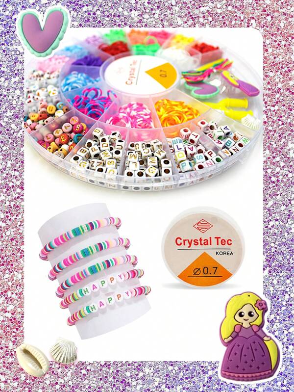 DIY Bead Bracelet Design And Create Beautiful Bracelets Necklaces Rings Necklace Decorative Set Beads Jewelry Making Kit.Fashionable Multiple Color Clay Beads Bracelet Diy Set,DIY Colorful Beads Bracelet Making Kit For Girls Birthday Gift.