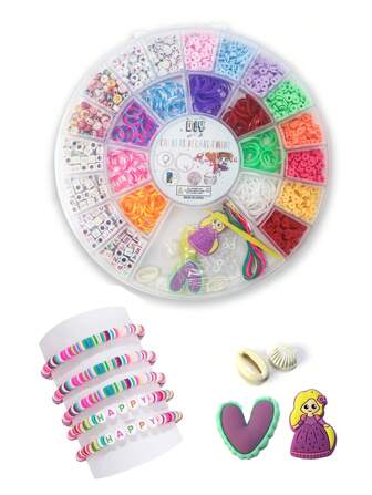 DIY Bead Bracelet Design And Create Beautiful Bracelets Necklaces Rings Necklace Decorative Set Beads Jewelry Making Kit.Fashionable Multiple Color Clay Beads Bracelet Diy Set,DIY Colorful Beads Bracelet Making Kit For Girls Birthday Gift.