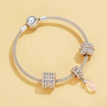 bamoer 1個925純銀時尚鉆空心心形玫瑰金鍍色秋季珠子女士手鍊和手鐲diy - 銀色 - 查看 3