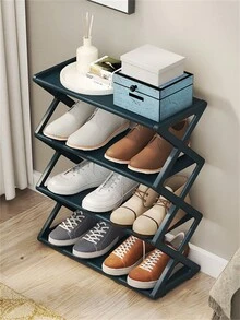 1 件創意 X 型防塵鋼管鞋架,輕鬆組裝門後鞋櫃 - 黑色 - 查看 4