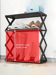 1 件創意 X 型防塵鋼管鞋架,輕鬆組裝門後鞋櫃 - 黑色 - 查看 5