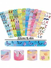 12 Piezas Pulseras De Pega Con Diseño De Mariposa Animadas Para Decoración De Fiesta De Cumpleaños - Multicolor - Ver 3