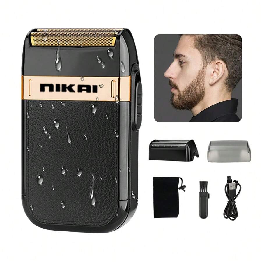 Cortapelo De Barba Nk-7708 Razor Con Usb, Reciprocating Razor Ipx4, Afeitadora Eléctrica A Prueba De Agua Para Hombres, Mini Afeitadora Eléctrica Portátil Recargable Con Cabezal De Afeitado Resistente Al Agua, Afeitadora De Viaje - Negro - Ver 1