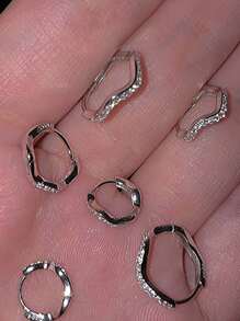 一對s925純銀簡約優雅時尚個性波浪形耳扣耳骨耳環,適用於女性女孩禮物 - 銀色 - 查看 3