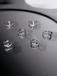 一對s925純銀簡約優雅時尚個性波浪形耳扣耳骨耳環,適用於女性女孩禮物 - 銀色 - 查看 5