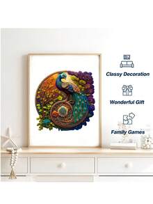 成人木質拼圖,迷人的孔雀拼圖附有漂亮的禮物包裝,木製動物拼圖,獨特的形狀拼圖片,是家庭遊戲、聖誕、萬聖節、感恩節禮物、聖誕襪填充物或蒙特梭利式的最佳禮物。 - 彩色 - 查看 3